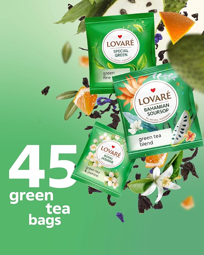 Lovare Black and Green Tea Bags Variety Pack - Made in Ukraine Tea Sampler - Individually Wrapped