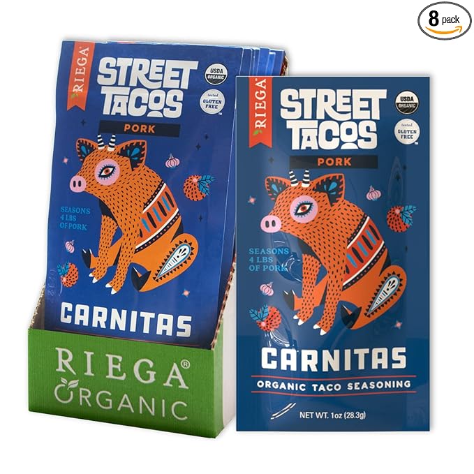 Riega Organic Carnitas Street Taco Seasoning, Perfect Mix for Authentic Slow Cooker Shredded Pork