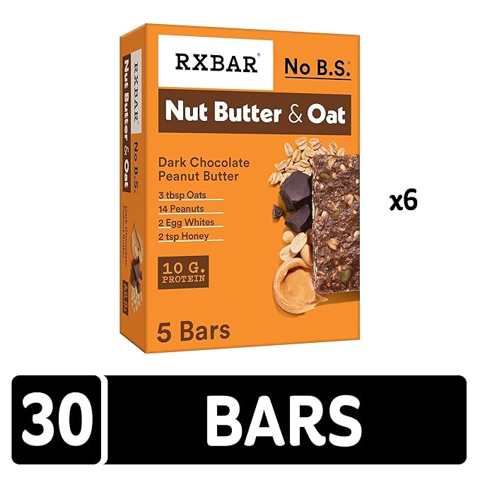 RXBAR Nut Butter and Oat Protein Bars, Protein Snacks, Snack Bars, Dark Chocolate Peanut Butter (6