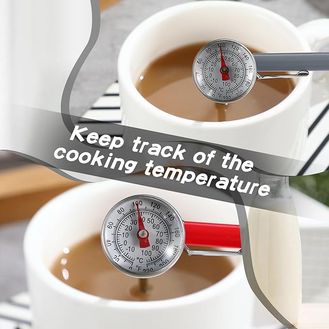 Xuhal 6 Pcs Stainless Steel Kitchen Thermometer with 5 Inch Long Stem 1 Inch Dial Thermometer Milk