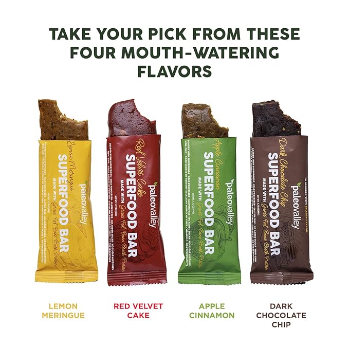 Paleovalley Superfood Bars – Apple Cinnamon– 12 Pack – 9g Protein per Bar – Gluten-Free