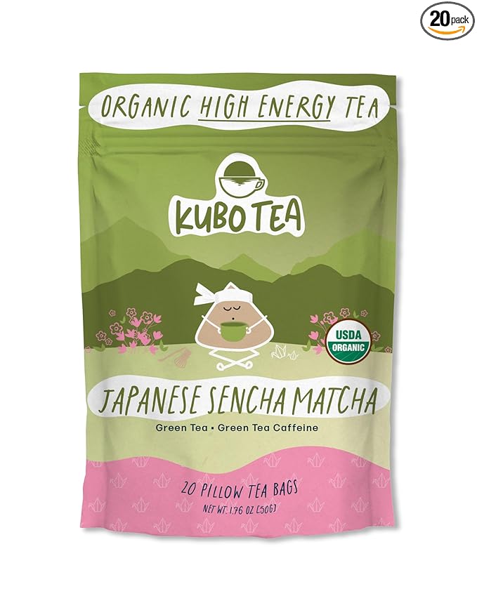 Kubo Tea Japanese Sencha Matcha Tea - Organic High Caffeine Energy Blend w/ Matcha Powder - 20