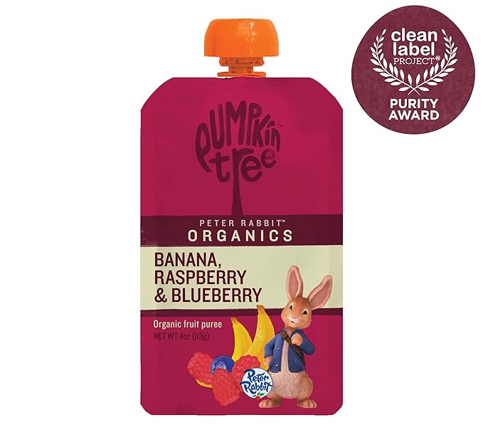 Pumpkin Tree Peter Rabbit Organics, Organic Raspberry, Banana and Blueberry 100% Pure Fruit Snack