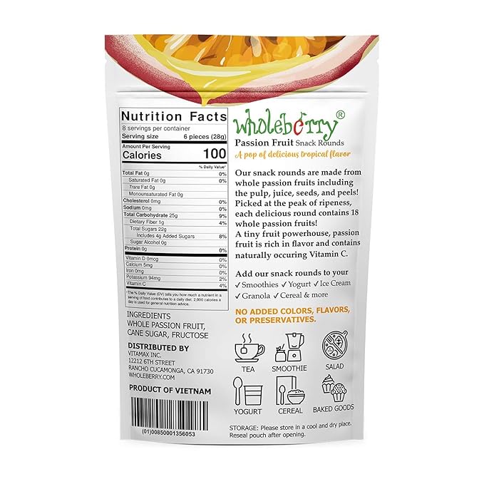Naturally Delicious Dried Passion Fruit Maracuja 8-oz Bags, No Added Chemicals, No Added Colorings