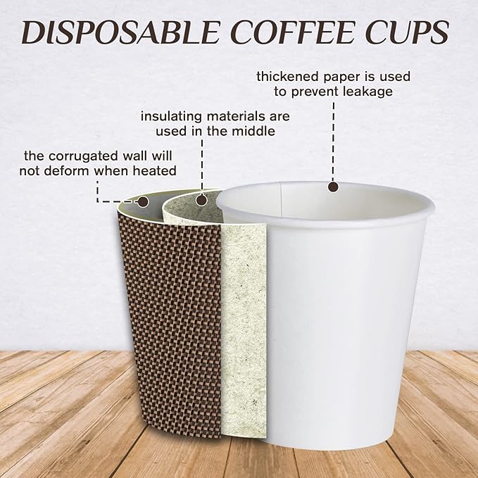 LITOPAK 80 Pack 10 oz Paper Coffee Cups, Insulated Ripple Wall Hot Coffee Cups with Lid and Straws