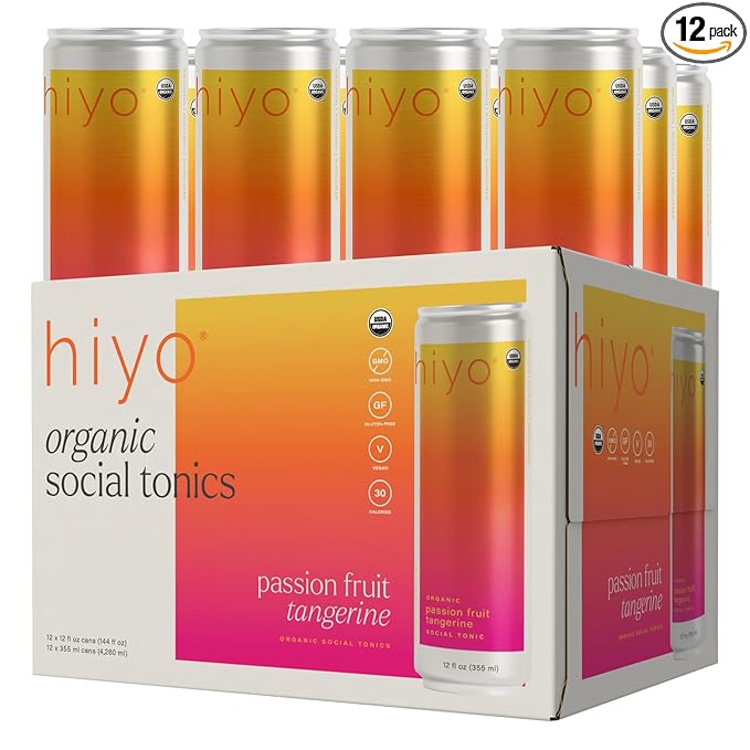 Hiyo Organic Social Tonic- Passion Fruit Tangerine, 12 Pack ??N.A. Functional Seltzer, Sparkling