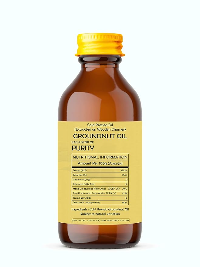 AYUREVDASHREE Cold Pressed Peanut Oil 3.38 fl oz. | Perfect for Deep Frying, High Heat Cooking