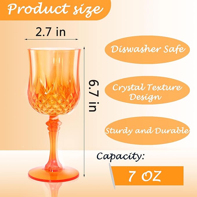Plastic Wine Glasses，Plastic Goblets Vintage Style Cordial Drinking Glasses for Wedding Reception