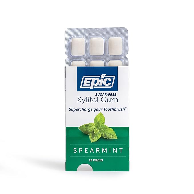 Epic 100% Xylitol Spearmint Chewing Gum - Sugar Free, Aspartame Free Dental Gum - Supports Oral