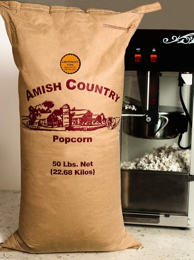 Amish Country Popcorn | 50 Lb Bag Ladyfinger Kernels | Old Fashioned, Non-GMO and Gluten Free (50lb