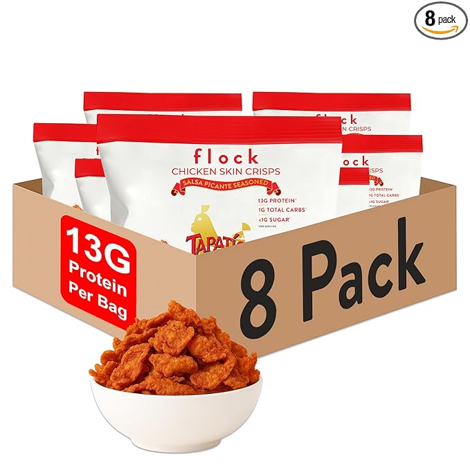 Flock Keto Chicken Skin Chips | Tapatio Flavor | Low Carb, High Protein, Sugar Free, Gluten Free