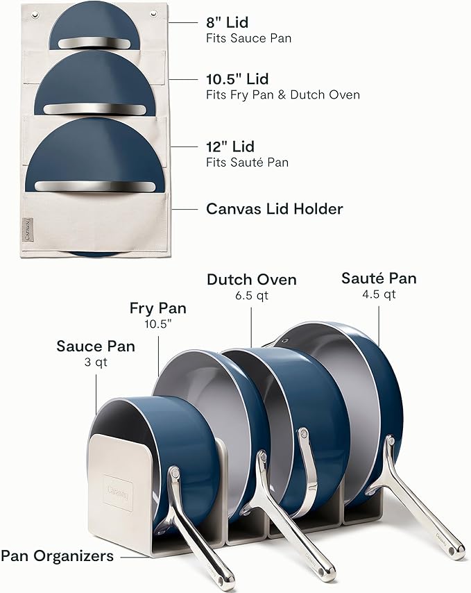 Caraway Nonstick Ceramic Cookware Set (12 Piece) Pots, Pans, Lids and Kitchen Storage - Non Toxic