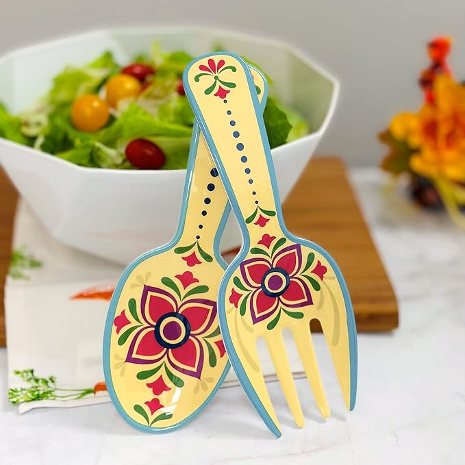 UPware Fiesta Floral Melamine Salad Servers, Serving Utensil Set, Includes Serving Fork and Spoon