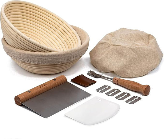 Kook Proofing Set, Sourdough Bread, 2 Rattan 9 Inch Banneton Baskets, 2 Basket Covers, Metal