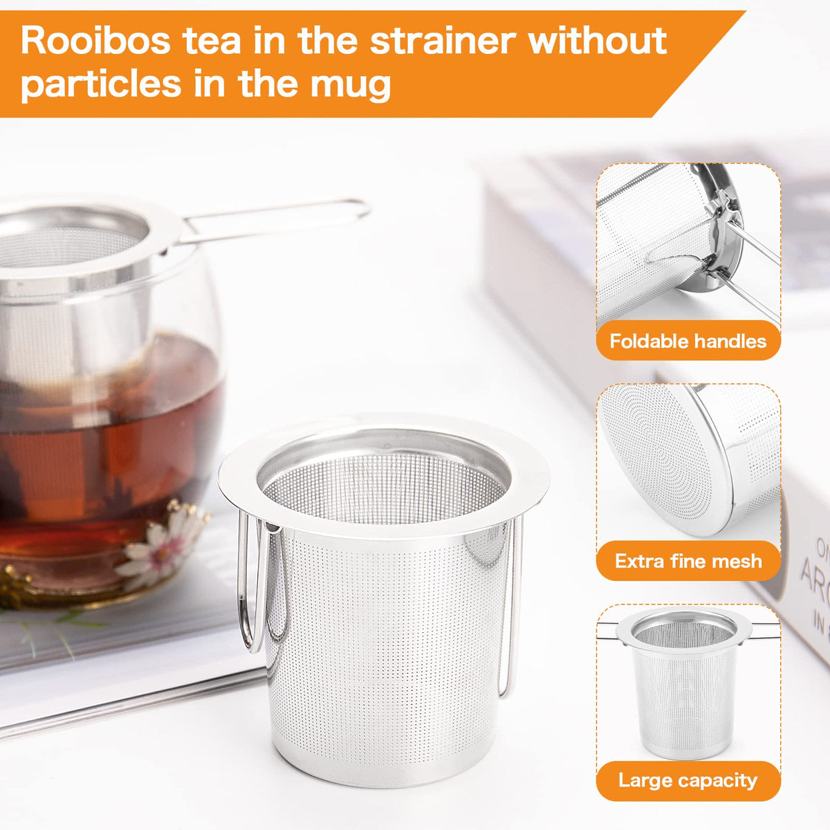 2Pack Tea Strainer, Stainless Steel Tea Infuser Basket Sitting in Mugs, Evmliy Tea Infusers for