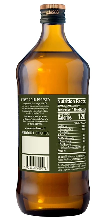 Extra Virgin Olive Oil by HUASCO |First Cold Press - From Chile, 16.9 Fl Oz (500 Ml)