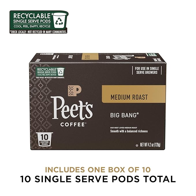 Peet's Coffee, Medium Roast Single Serve Coffee Pods - Big Bang 10 Count (1 Box of 10 Pods)