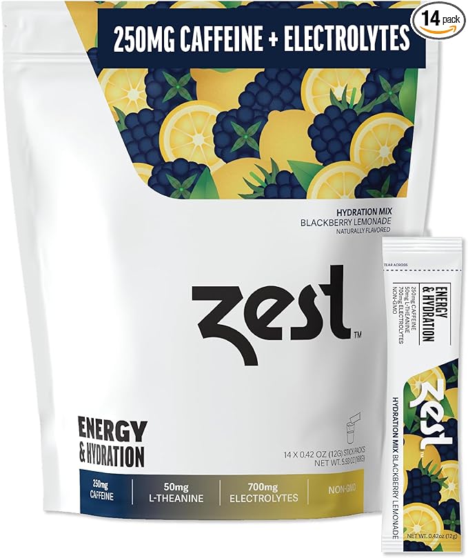 Zest Electrolyte Hydration Powder - Mix w/Water - 14 Packets - Low Sugar Liquid Enhancer (1 Pack