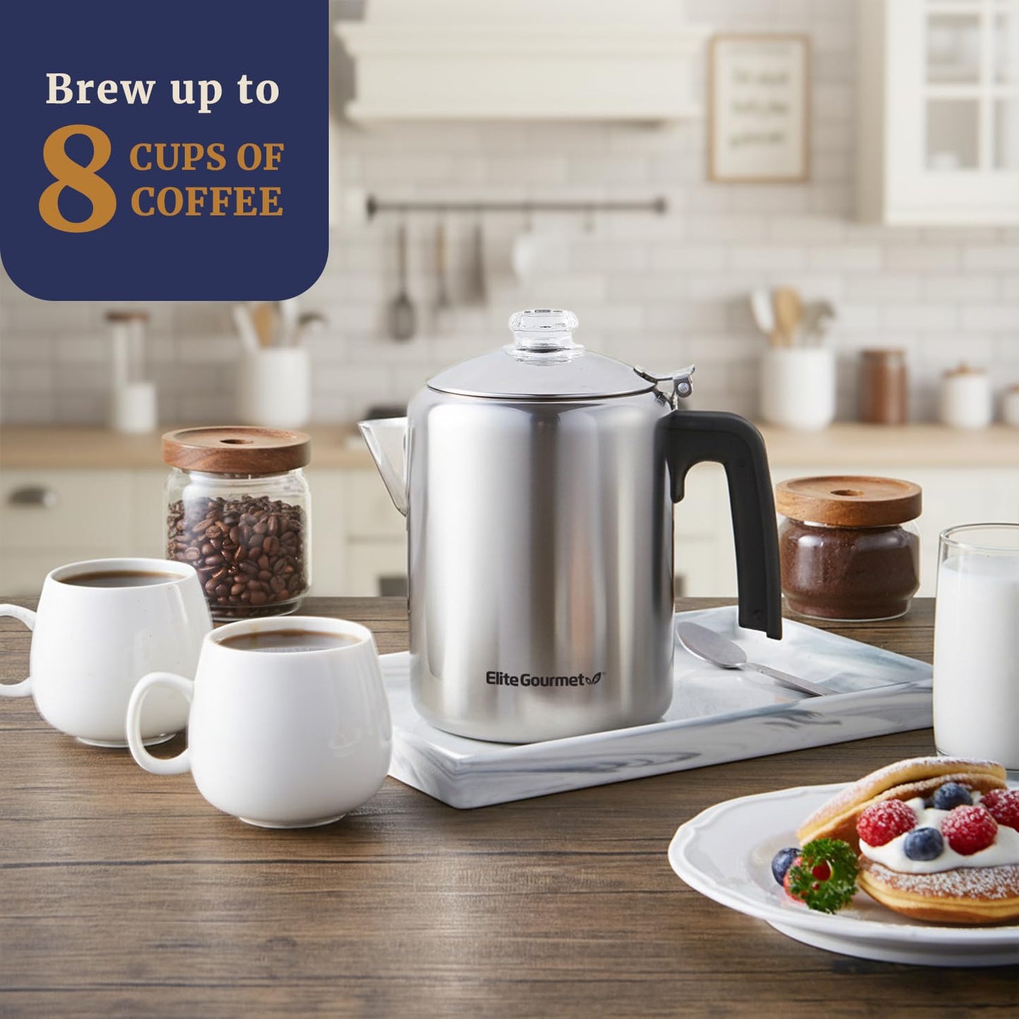 Elite Gourmet EC008 8-Cup Stovetop Coffee Percolator, Stainless Steel