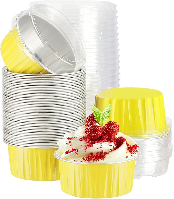 EUSOAR Aluminum Ramekins with Lids, 50pcs 5oz Aluminum Foil Baking Cups, Disposable Foil Ramekins