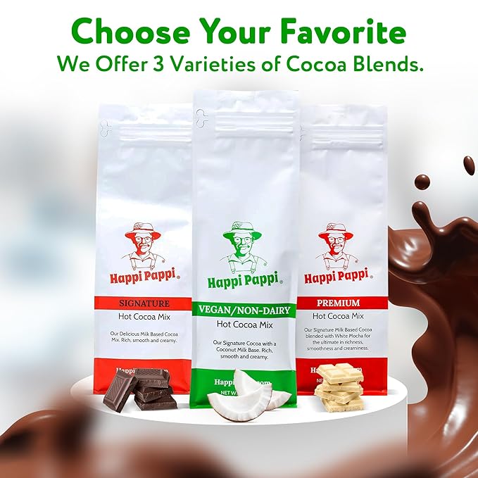Happi Pappi - Vegan Hot Cocoa Mix, Coconut Milk Base Rich and Smooth Chocolate Powder for Drinks &