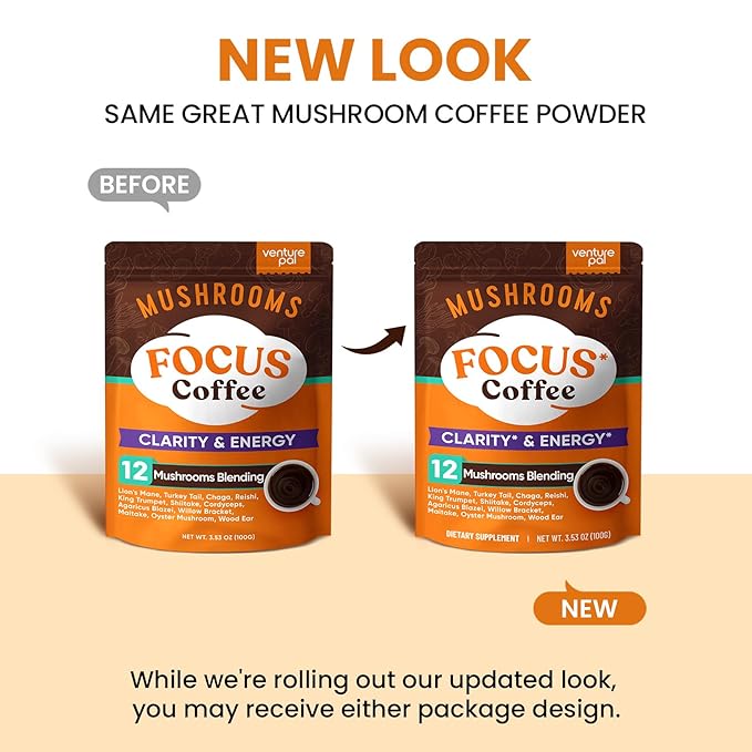 Venture Pal Mushroom Coffee with 12 Adaptogenic Functional Mushrooms with Ashwagandha, Lion's Mane