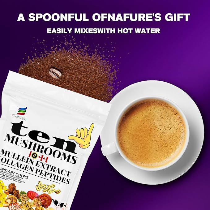 SUNDAFONE Mushroom Coffee with Grass-Fed Collagen, Mullein,Lion's Mane, Reishi and 10 Adaptogenic