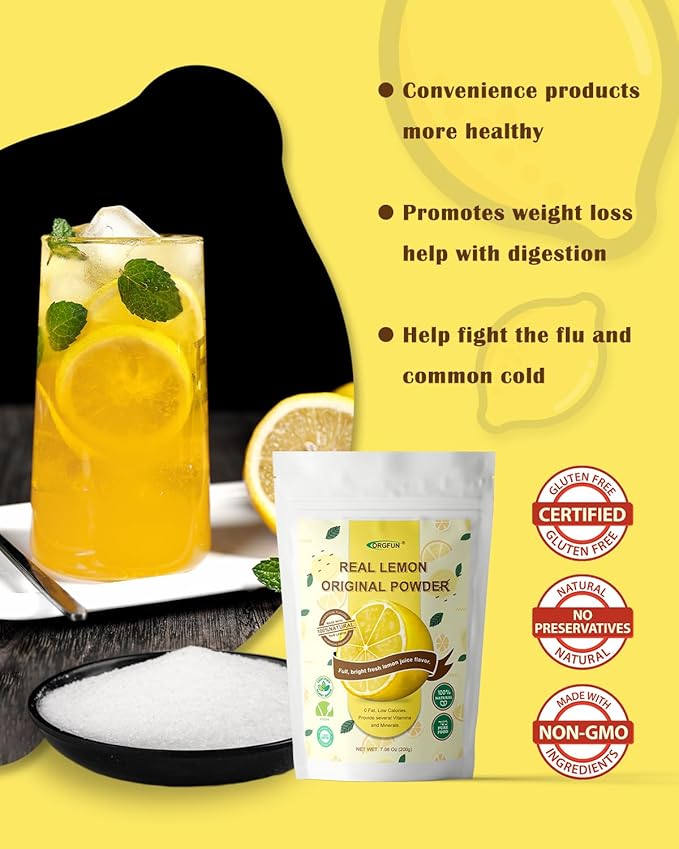 ORGFUN Original Lemon Powder, Freeze Dried Lemon Juice Powder, Great for Beverages, Smoothies