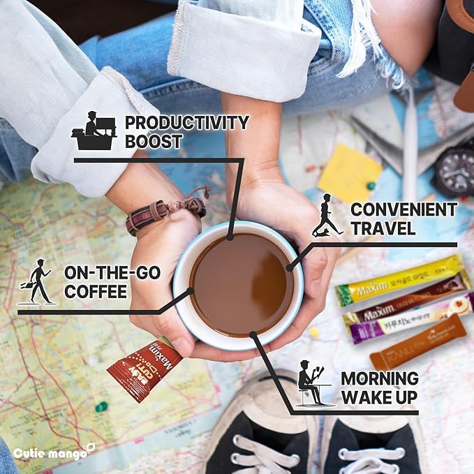 CUTIE MANGO Maxim KANU Premium Korean Instant Coffee Sampler Latte & Americano Assortment Café