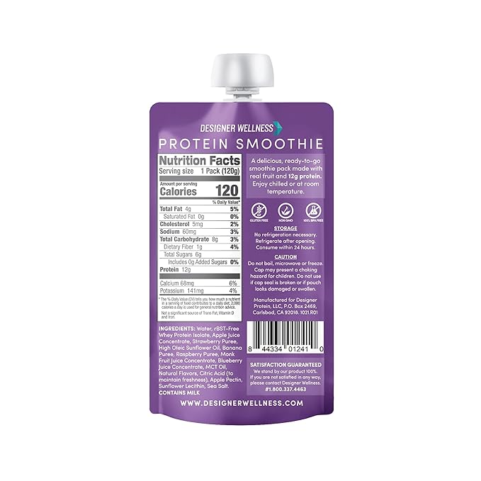 Designer Wellness Protein Smoothie, Real Fruit, 12g Protein, Low Carb, Zero Added Sugar