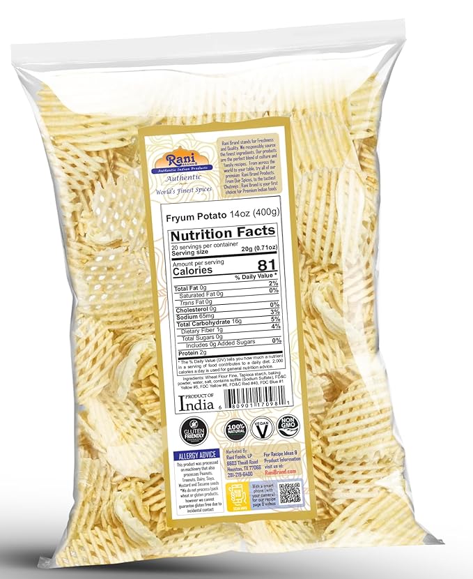 Rani Far Far/Fryums (Wheat & Tapioca Pellet) Potato Jhali 14oz (400g) ~ Vegan, Kosher, Uncooked