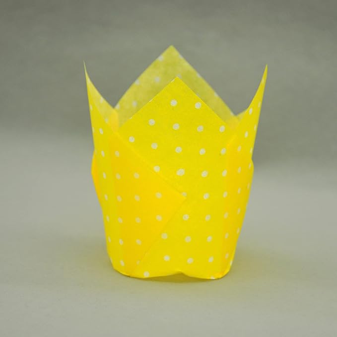 Large Muffin Greaseproof paper Baking cupcake cups, 2-1/4" x 4" Yellow printed with Polka Dot Tulip