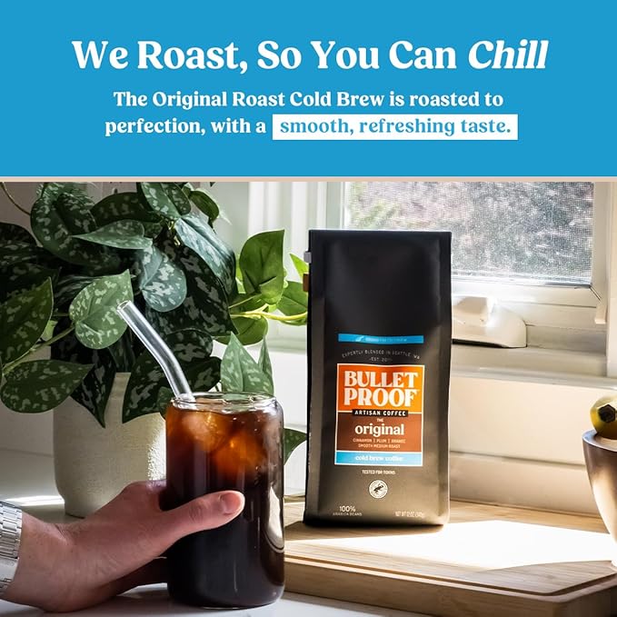 Bulletproof Original Medium Roast Coarse Ground Cold Brew Coffee, 12 Ounces, Clean and Tested for