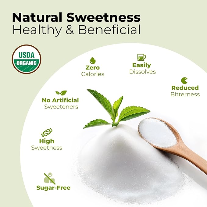 Viccoky Organic Stevia Powder, Pure Stevia Extract, Sugar-Free & 0 Calories, No Additives, Sugar