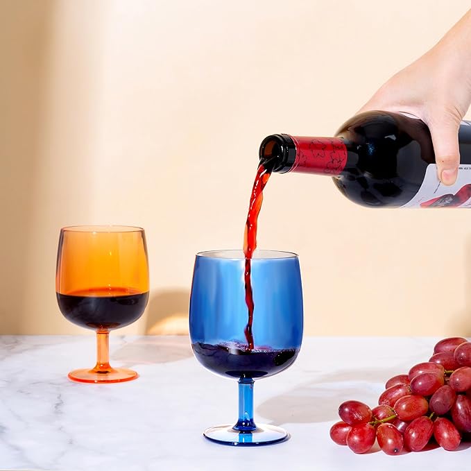 KX-WARE Classic Acrylic All-Purpose Wine Glasses, 12-ounce Plastic Stem Wine Glasses, set of 8