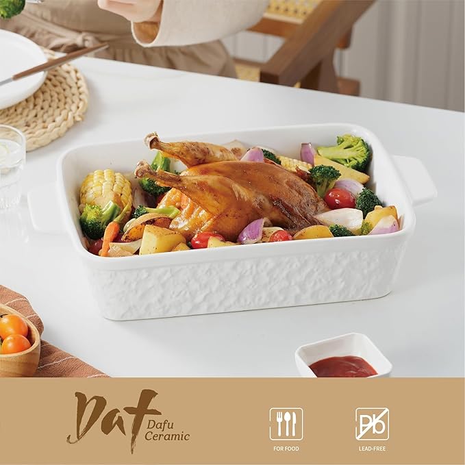 Casserole Dish for Oven, 4.2 QT Baking Dish, 9x13 Large Porcelain Baking Pan, Durable Rectangular