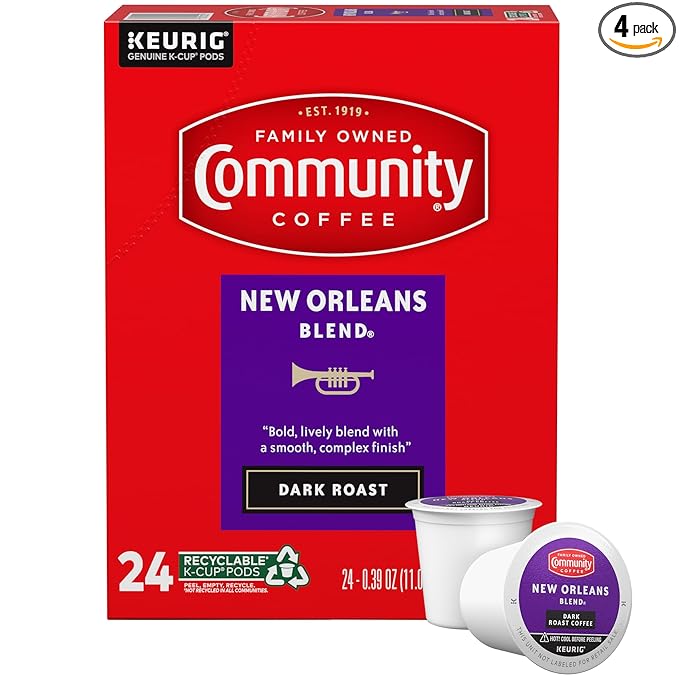 Community Coffee New Orleans Blend 24 Count Coffee Pods, Special Dark Roast, Compatible with Keurig