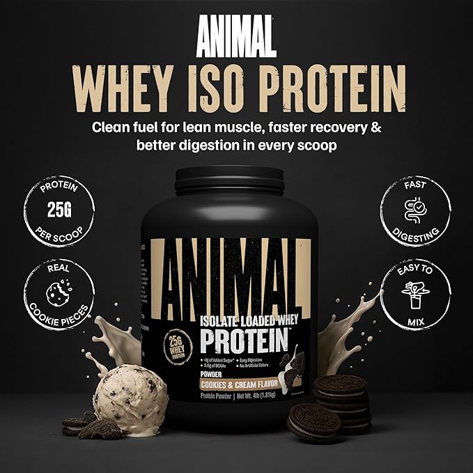 Animal Whey Isolate Protein Powder - Loaded for Pre & Post Workout Muscle Builder and Recovery with
