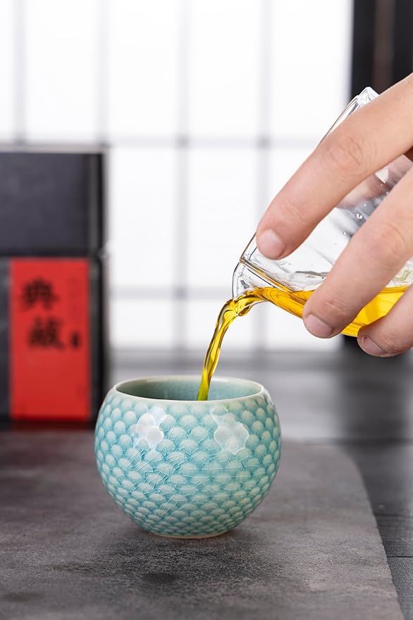 MQjzsh Handmade Chinese Japanese Tea Bowls, Tea Cup Set, 4 Pack, 110ml / 3.7oz for Office, Home