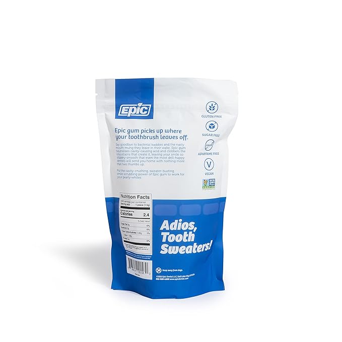 Epic 100% Xylitol Peppermint Chewing Gum - Sugar Free, Aspartame Free Dental Gum - Supports Oral