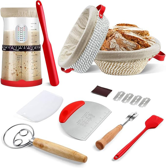 Sourdough Starter Kit,Gift for Bakers Sourdough Bread Baking Supplies,34oz Starter Jar, 2 Cotton