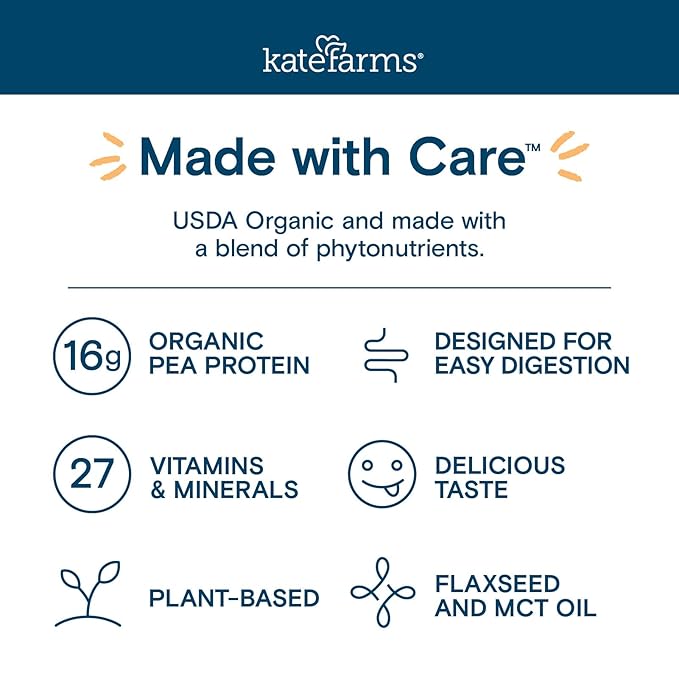 KATE FARMS Organic 1.0 Sole-Source Nutrition Shake, Vanilla, 16g Protein, 27 Vitamins and Minerals
