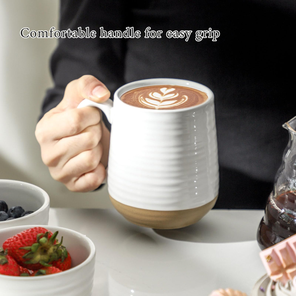 HASENSE Coffee Mugs Set of 4, 15oz Ceramic Coffee Cups with Handle, Two-Tone Design for Cappuccino