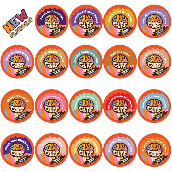 Crazy Cups Flavored Coffee in Single Serve Coffee Pods - Flavor Coffee Variety Pack for Keurig K