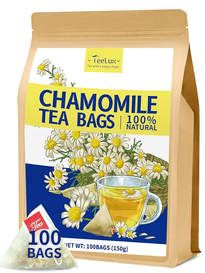 TeeLux Chamomile Tea Bags, 1.5g/bag, Pure Natural Chamomile Flowers Herbal Tea, Caffeine Free, 100