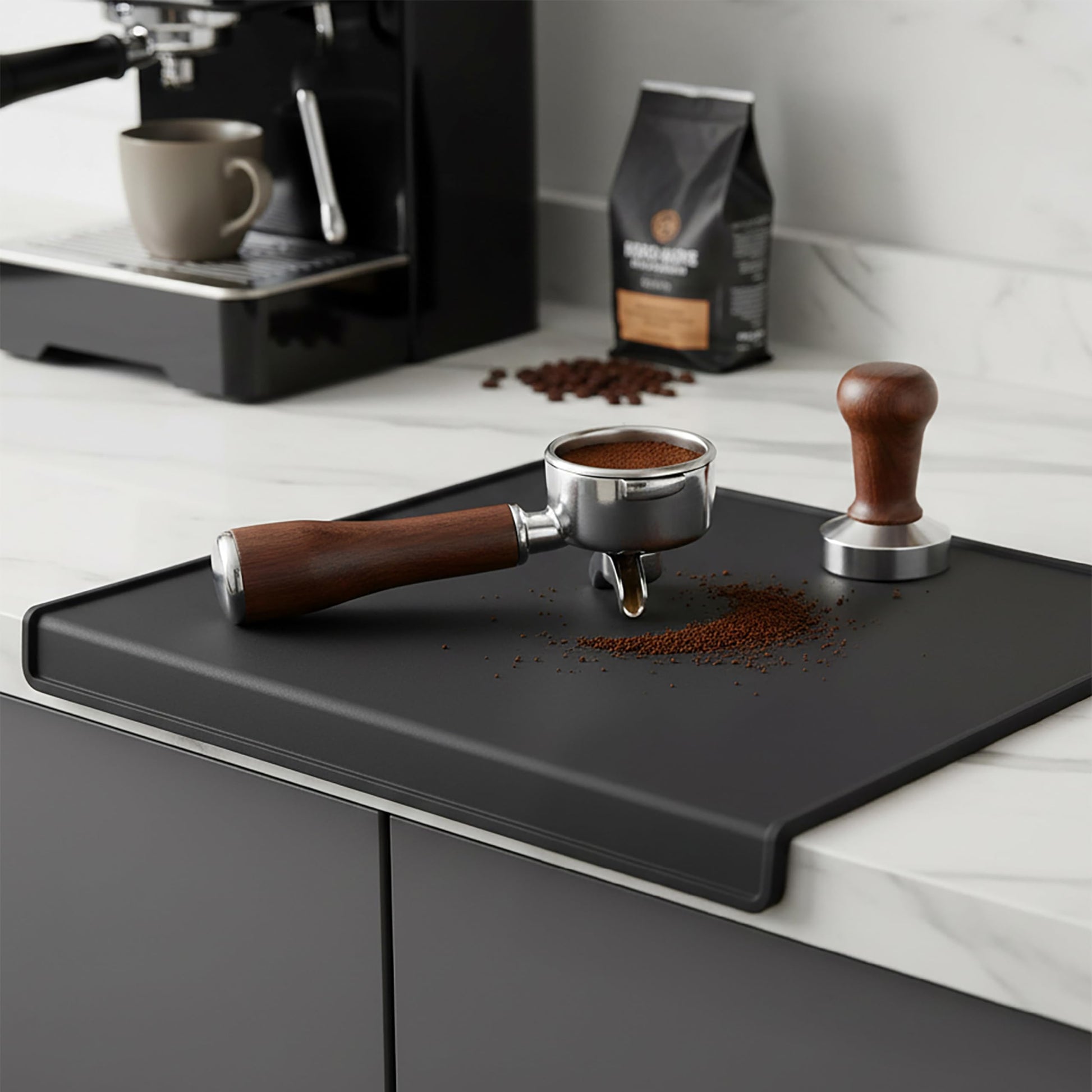 Espresso Tamping Mat, Silicone Coffee Tamper Mat, Black Portafiliter Mat for Baristas and Home