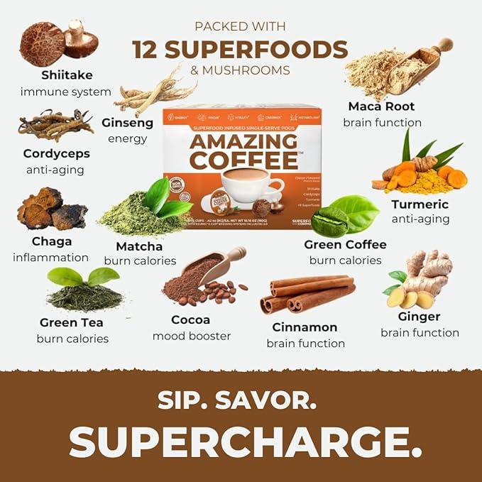 Superfoods Company Amazing Coffee- 12 Natural Superfoods - French Roast - Weight Loss & Brain Boost