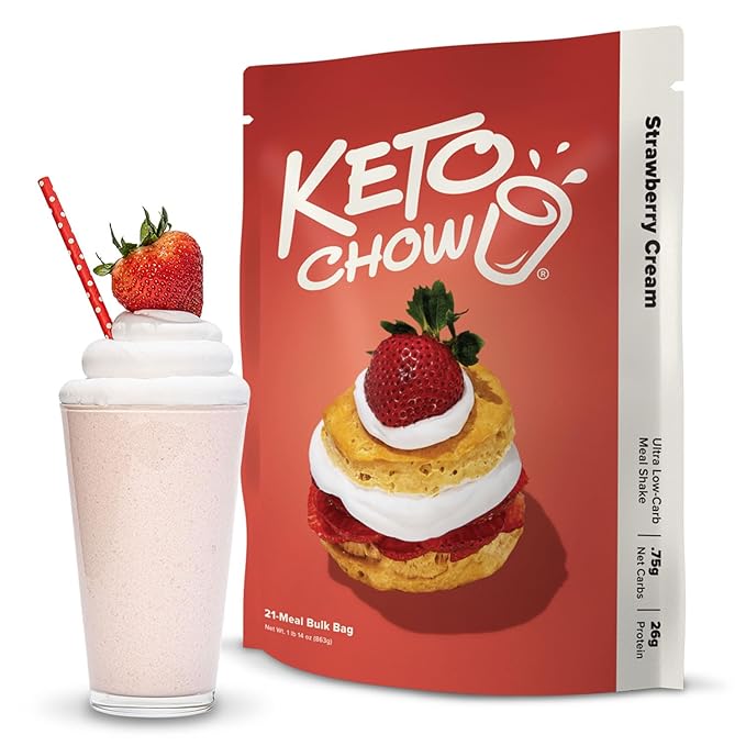Keto Chow Strawberry Cream | Keto Meal Replacement Shake Powder | Nutritionally Complete | Low Carb