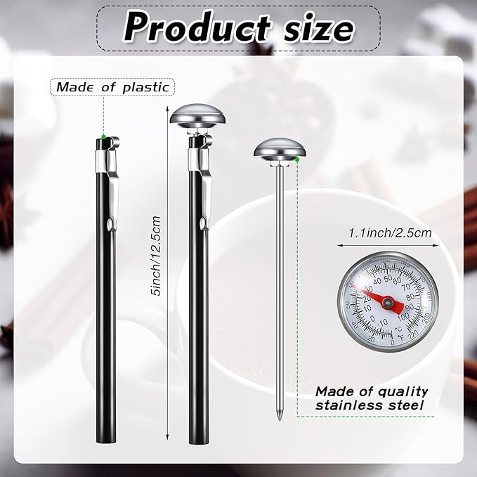 Xuhal 6 Pcs Stainless Steel Kitchen Thermometer with 5 Inch Long Stem 1 Inch Dial Thermometer Milk