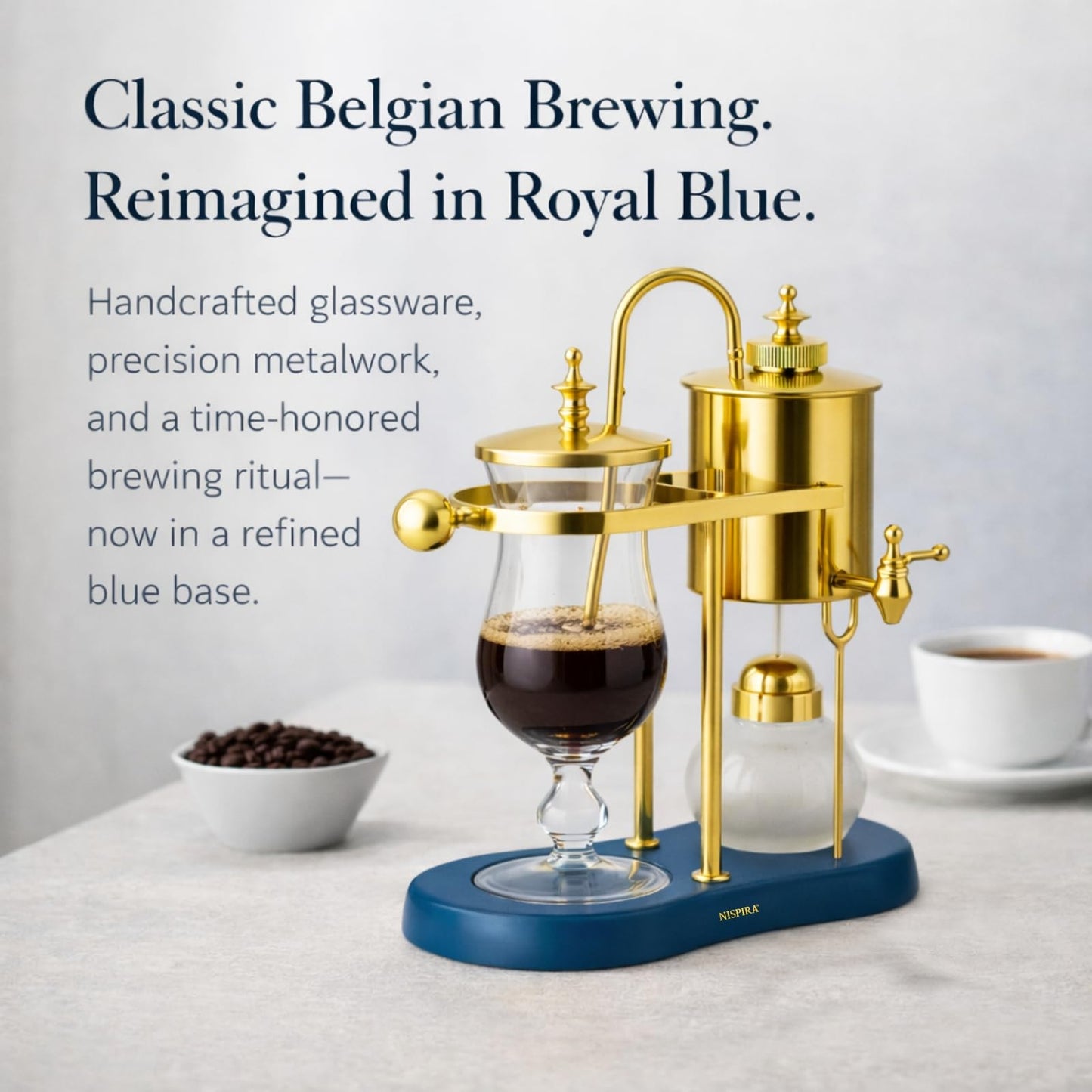 Nispira Belgian Balance Syphon Vacuum Coffee Maker, 500ml Vintage Gravity Brewing System, Gold &